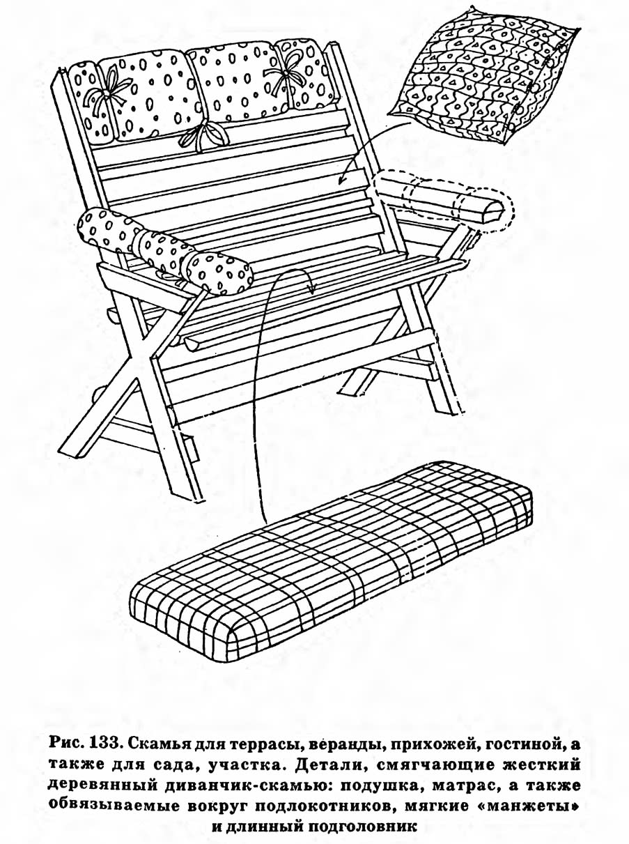Рис. 133. Скамья для террасы, веранды, прихожей, гостиной