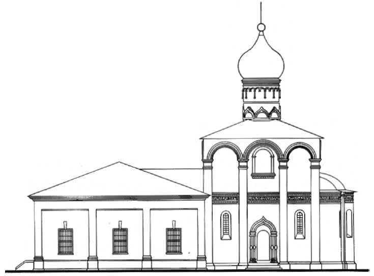 1.5. Церковь Рождества Богородицы в Старом Симонове в Москве 1509. Южный фасад (Проект реставрации)
