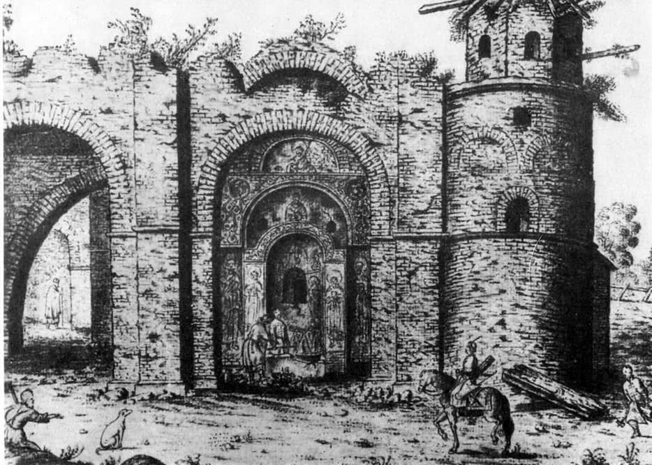 Софийский собор. Фрагмент западного фасада. Рисунок А. Вестерфельда 1651 г