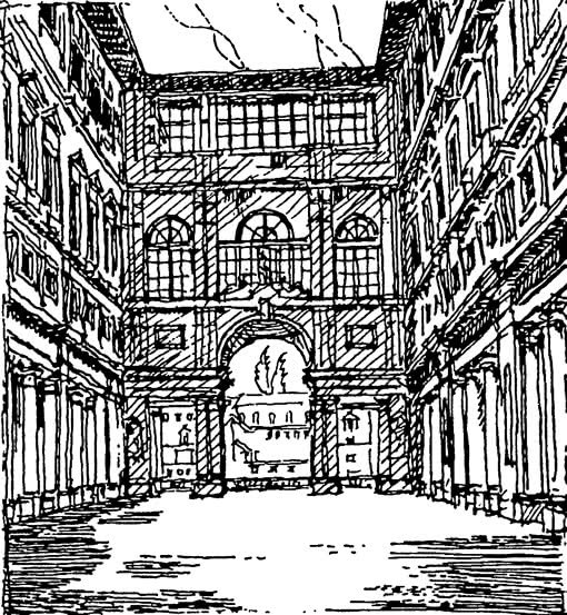 Флоренция. Улица Уффици. Архит. Дж. Вазари. 1574