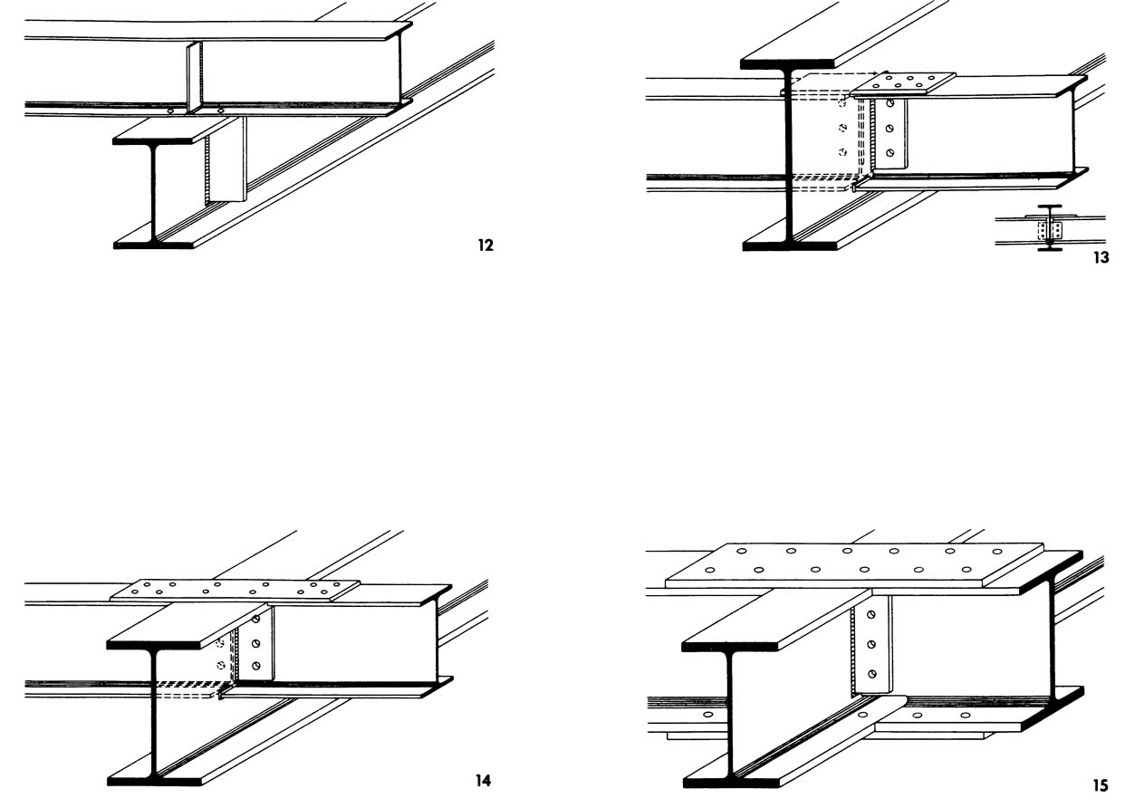 Рисунки 12-15. Конструкции креплений, передающих поперечные силы и изгибающие моменты