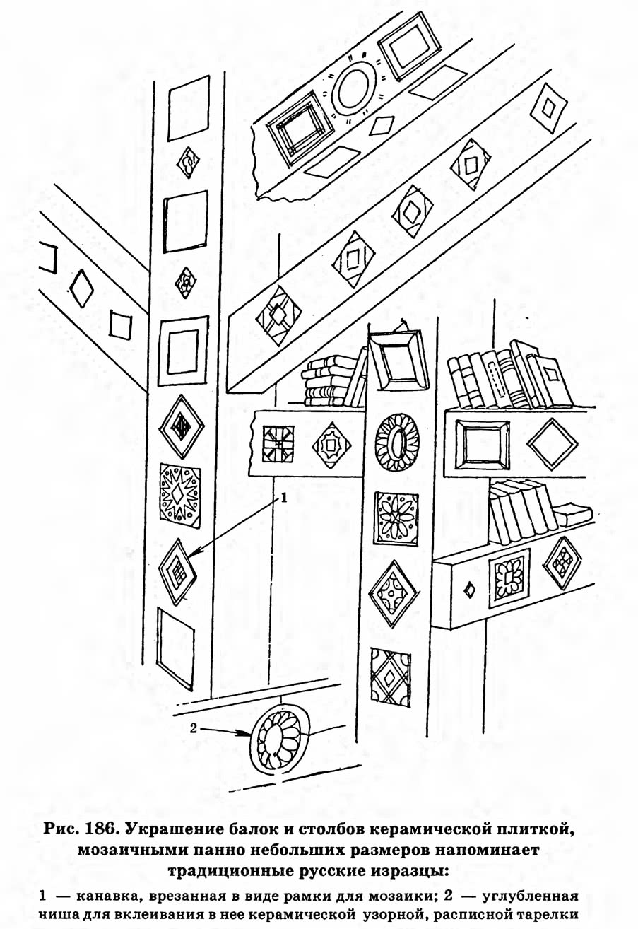 Рис. 186. Украшение балок и столбов керамической плиткой