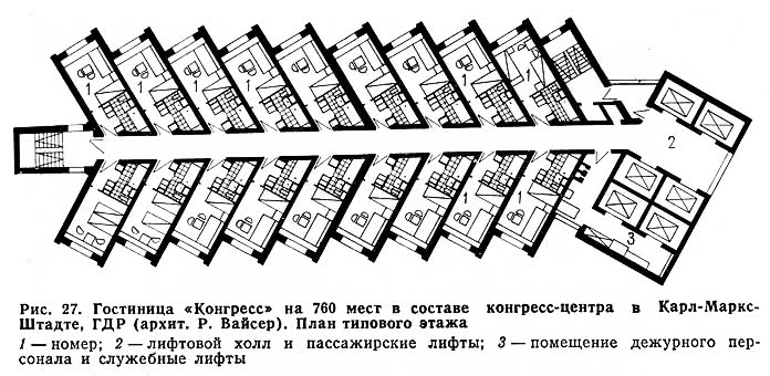 Рис. 27. Гостиница «Конгресс» на 760 мест в Карл-Маркс-Штадте, ГДР