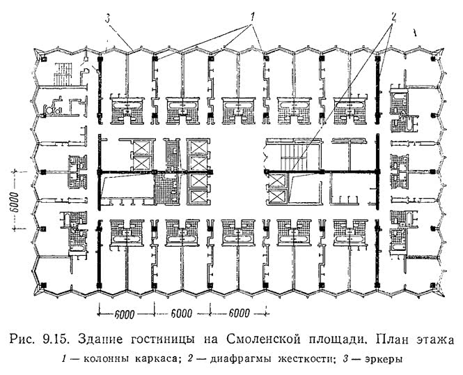 Рис. 9.15. Здание гостиницы на Смоленской площади. План этажа