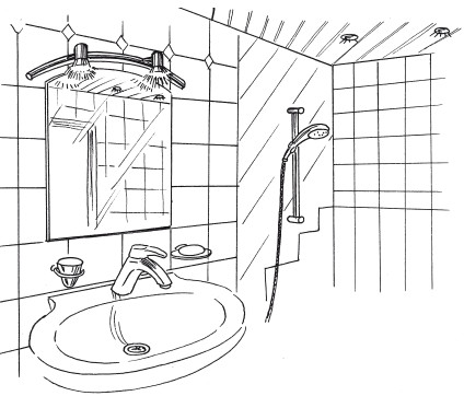Рис. 7. Пример размещения светильников в ванной