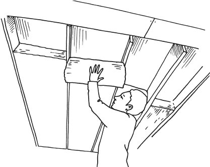 Рис. 51. Процесс утепления потолка изнутри жилого помещения с устройством деревянного каркаса