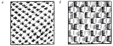 Рис. 61. Ламинированные потолочные плитки: а – плитка, окрашенная под ткань; б – плитка, окрашенная под рогожу
